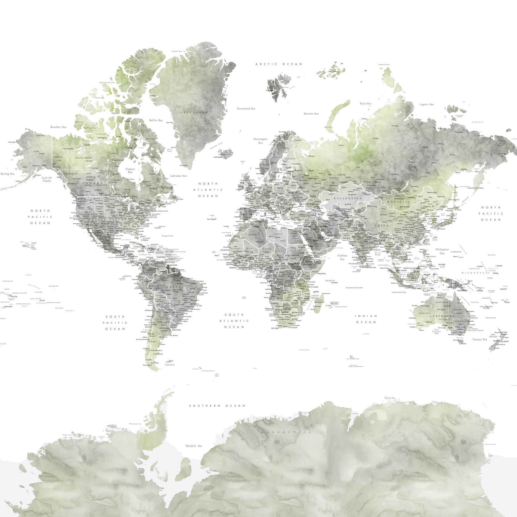 Sfondo della mappa dell'acquerello Global Greens