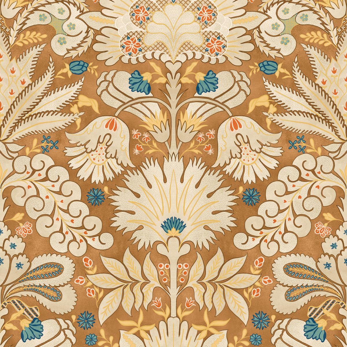 Carta da parati Botanic Damask Cream Rust in your room
