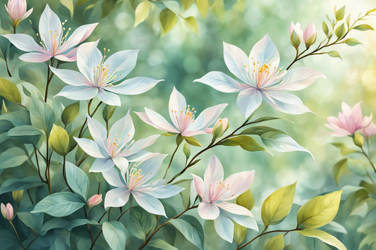 Mural de pared de flores blancas caprichosas