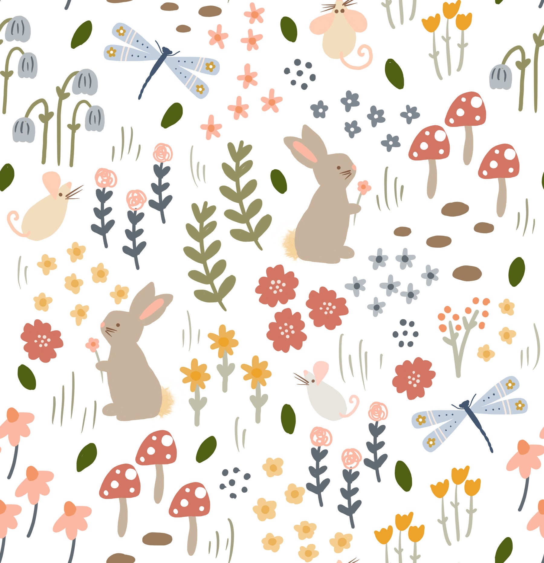 森の花柄の壁紙