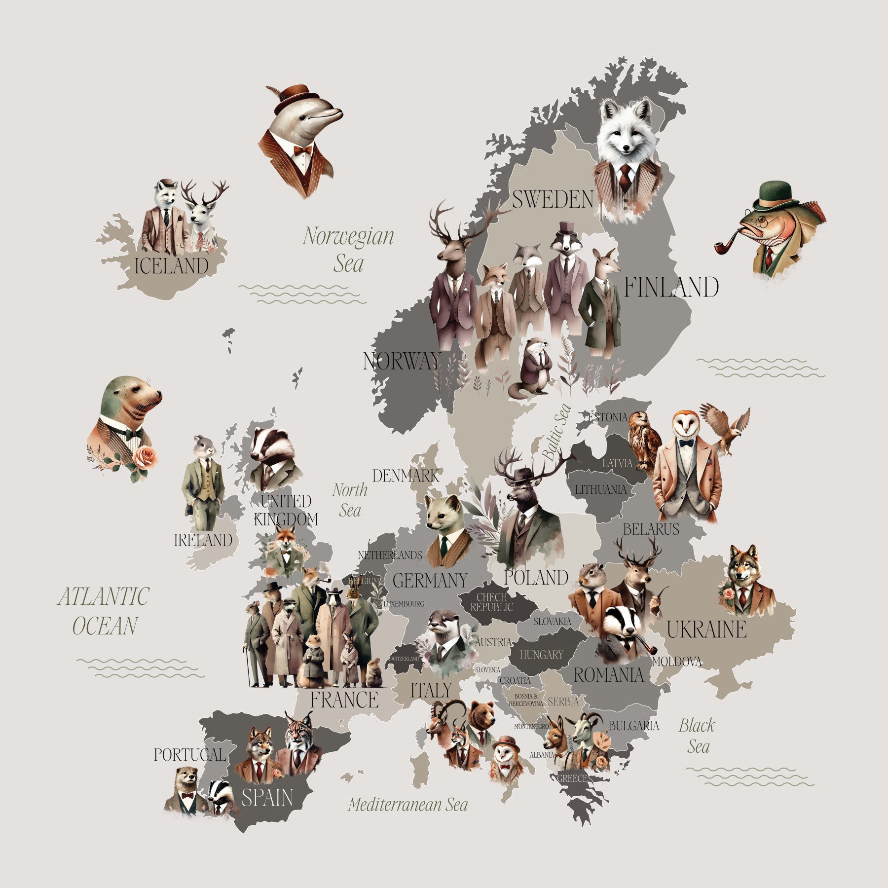 Elegante Tiere Europas – Wandbild
