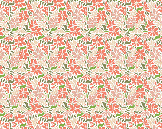 Groovy Flowers Coral Green Wallpaper⁠