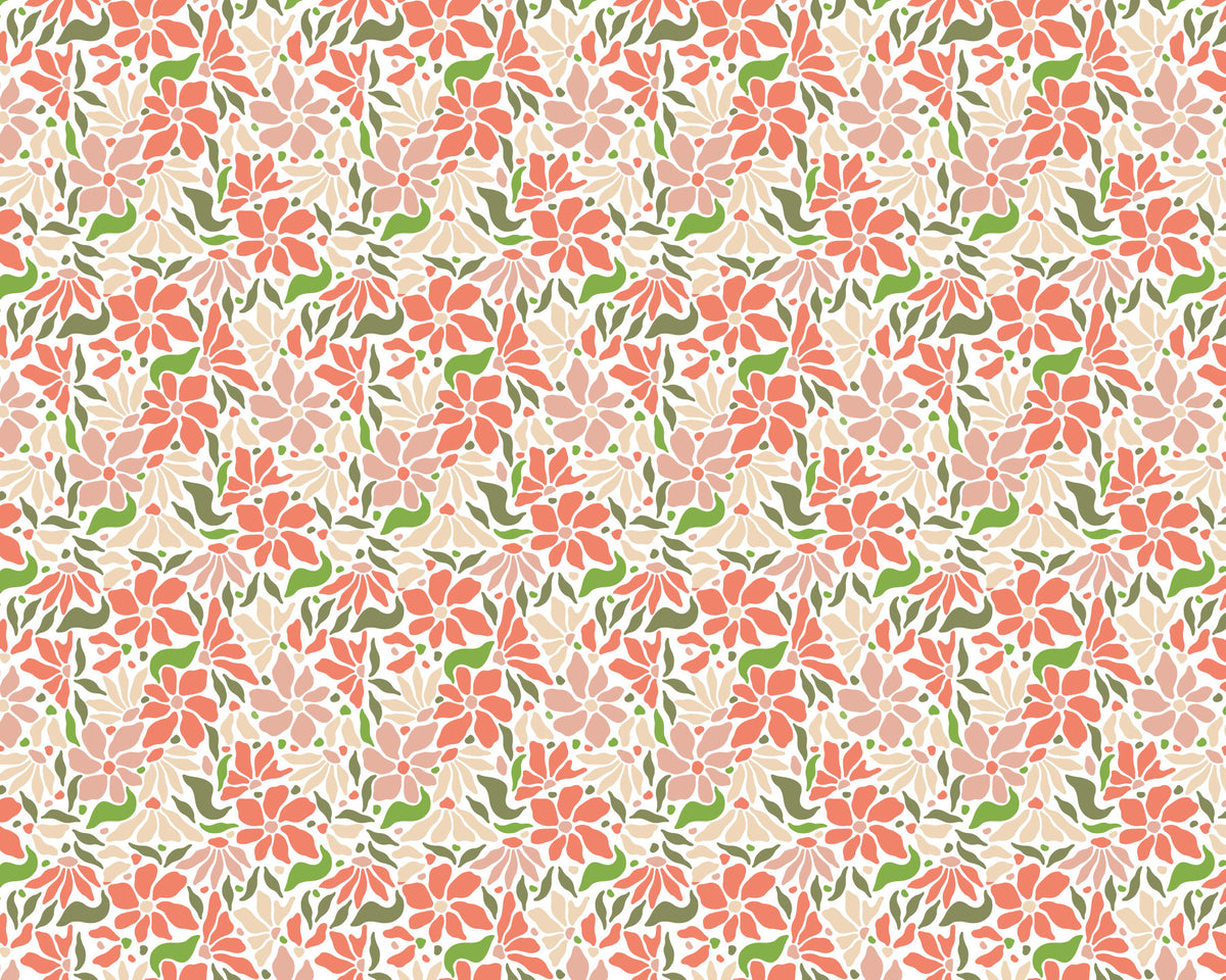 Groovy Flowers Coral Green Green Tapets⁠ in your room — zoomed