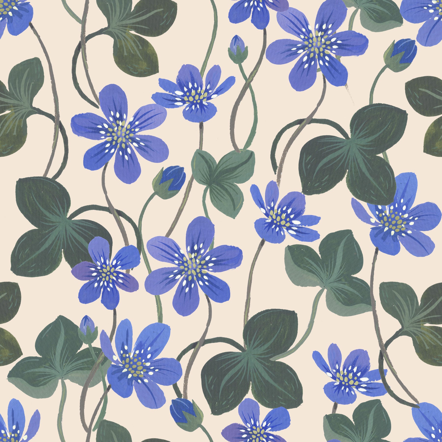 Carta da parati bianca anemone blu⁠