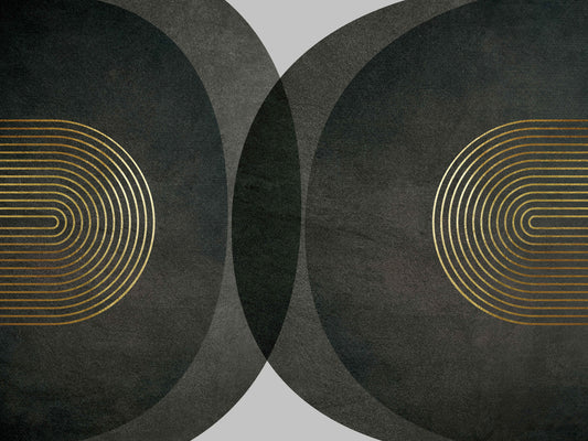 Modern Mid Century Charcoal Gold Wall Mural