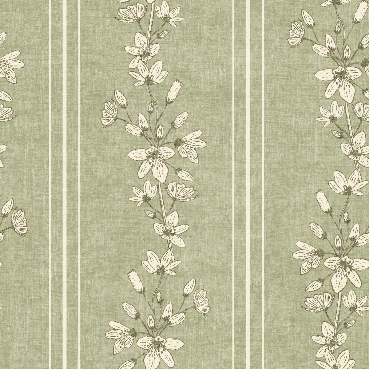 Bloom Stripes Floral Sage Green Wallpaper⁠ in your room