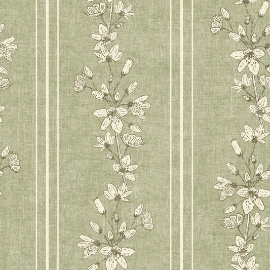 Bloom Stripes Floral Sage Green tapet⁠