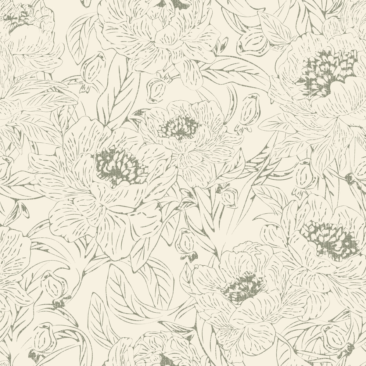 Romantic Peonies Line Art Green Wallpaper⁠ in your room — zoomed