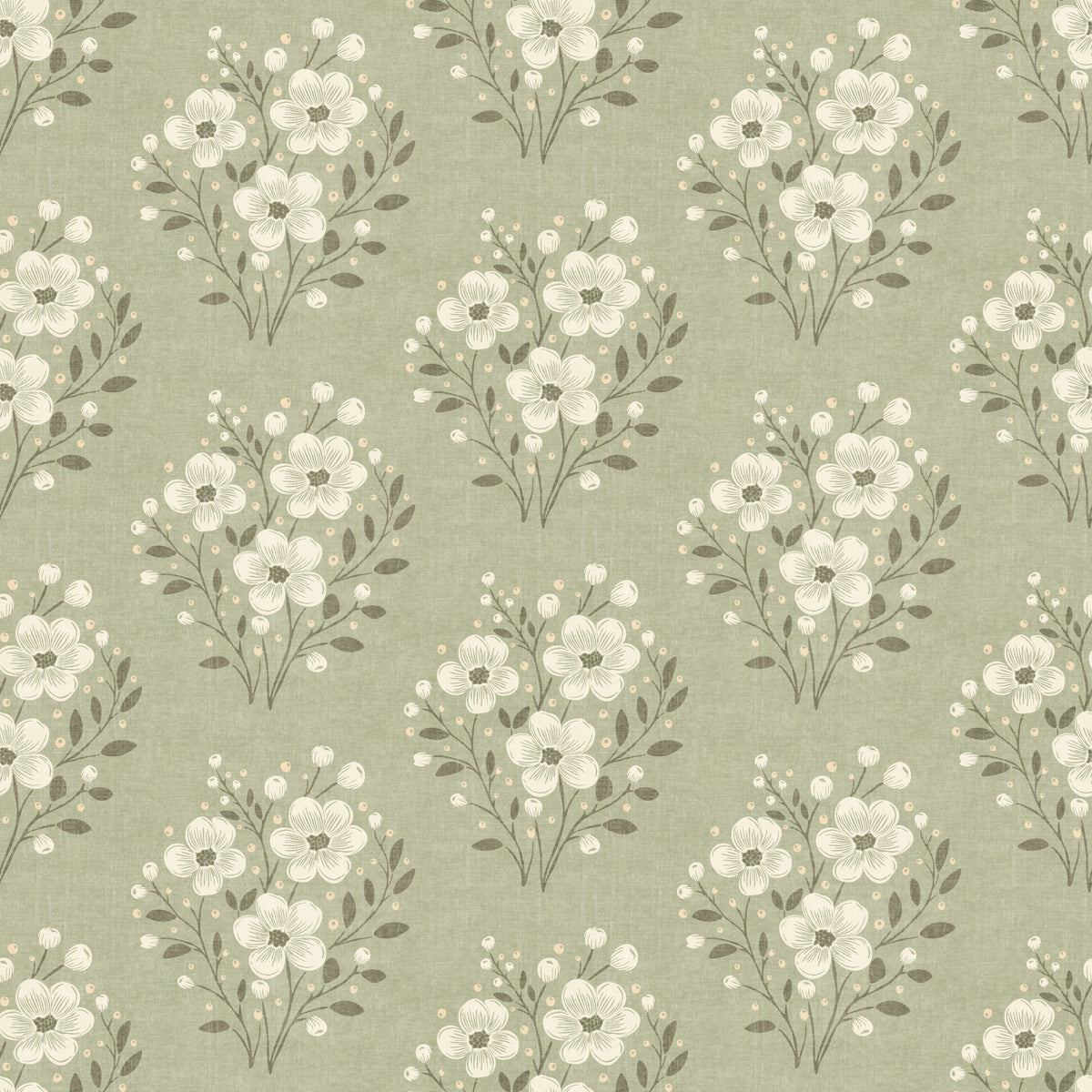 Timeless Floral Bouquets in Sage Green Wallpaper⁠ in your room — zoomed