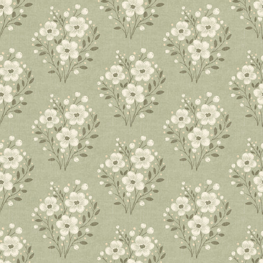 Timeless Floral Bouquets in Sage Green Wallpaper⁠