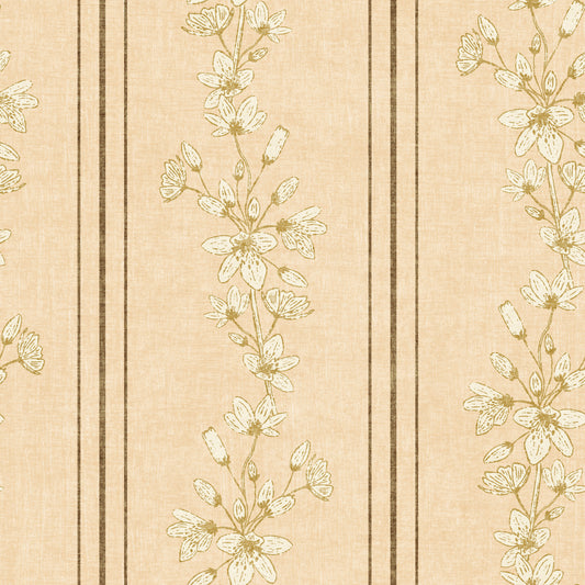 Vintage Bloom Stripes Floral Soft Yellow tapet⁠