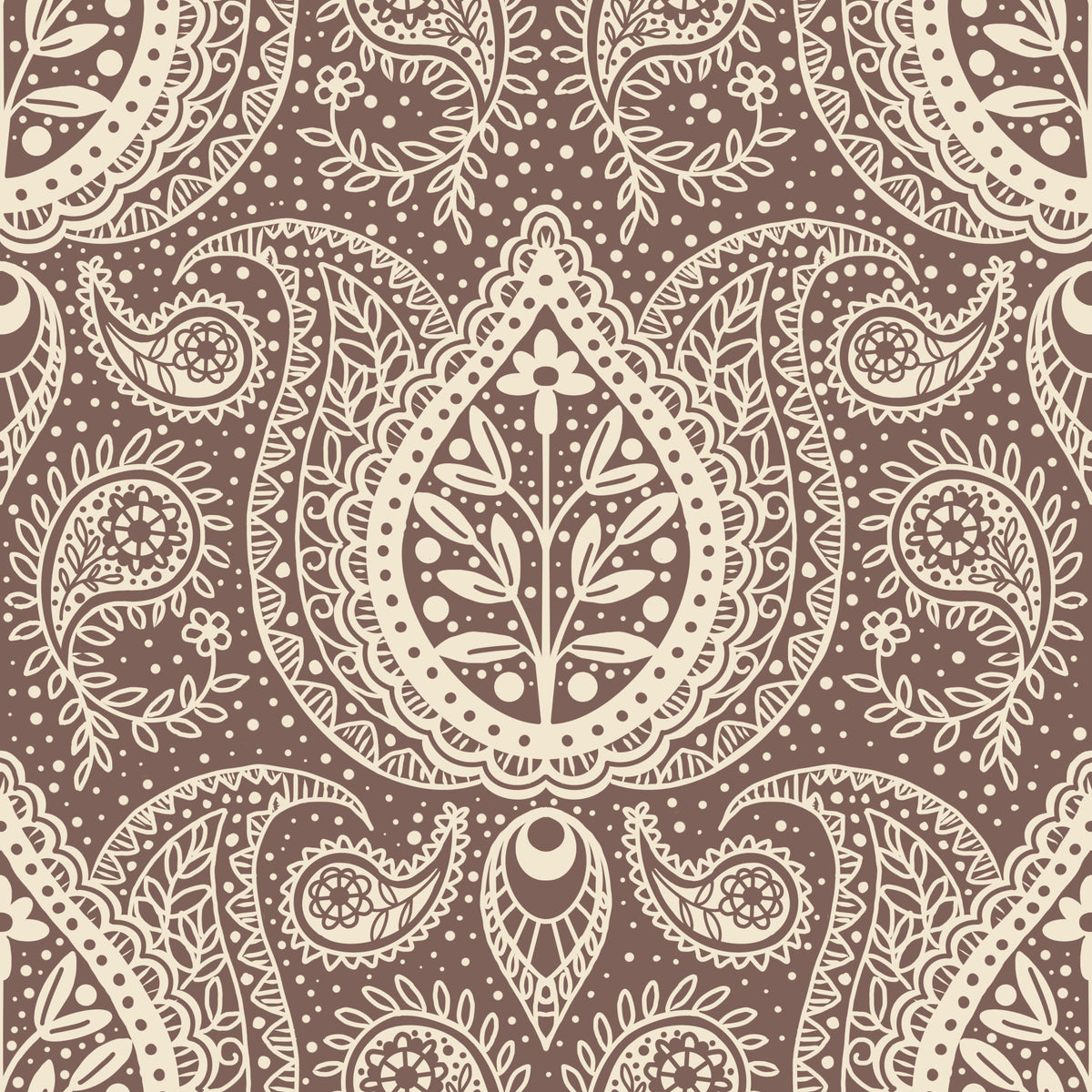 Subtile botanische Paisley - Mocha Brown Wallpaper⁠