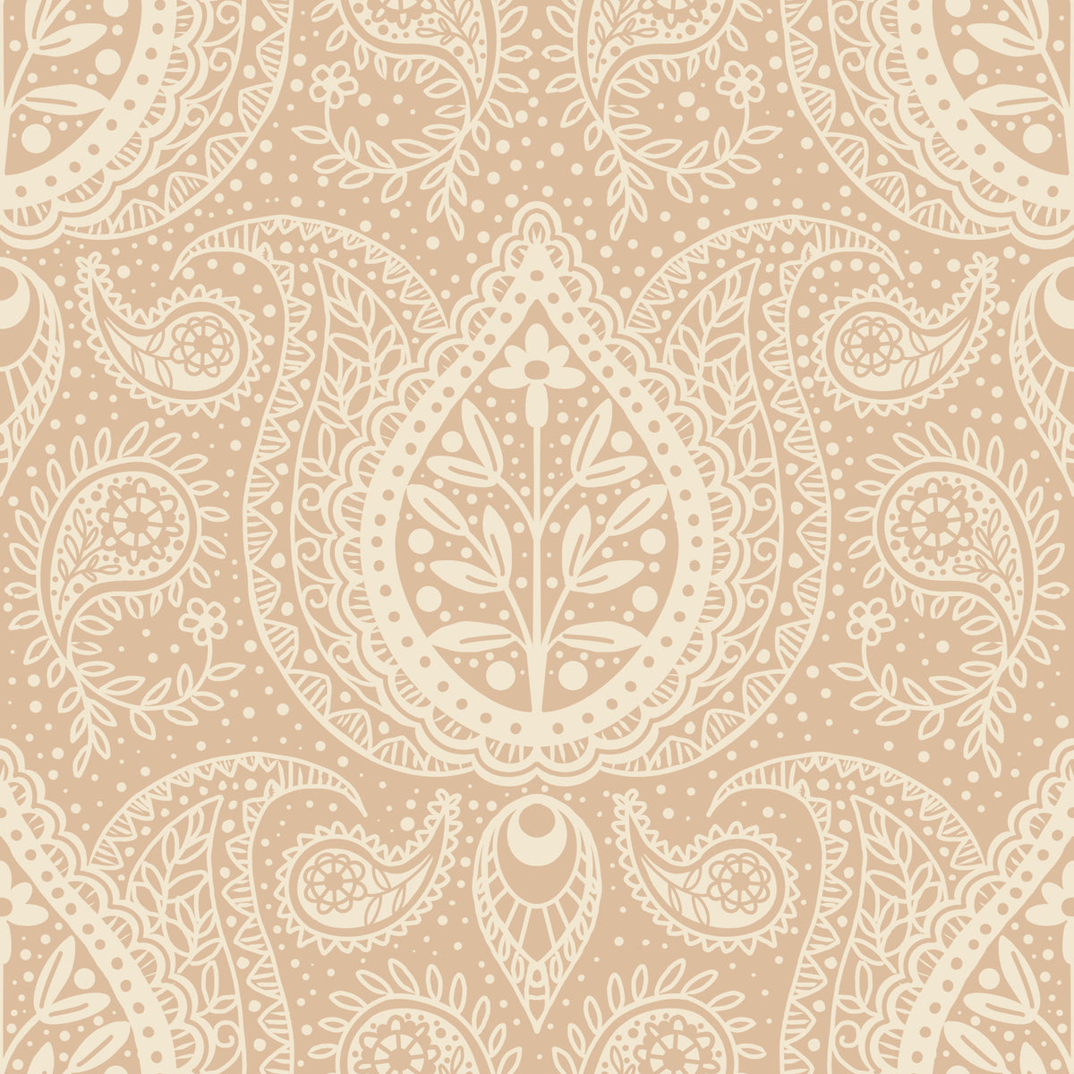 Subtle botanical paisley -  beige Wallpaper⁠ in your room — zoomed