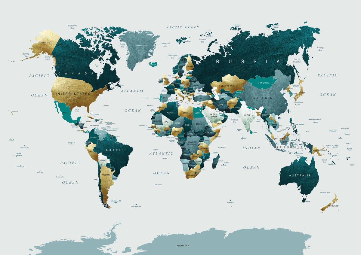 Carte du monde Sarcel Gold Wall Mural