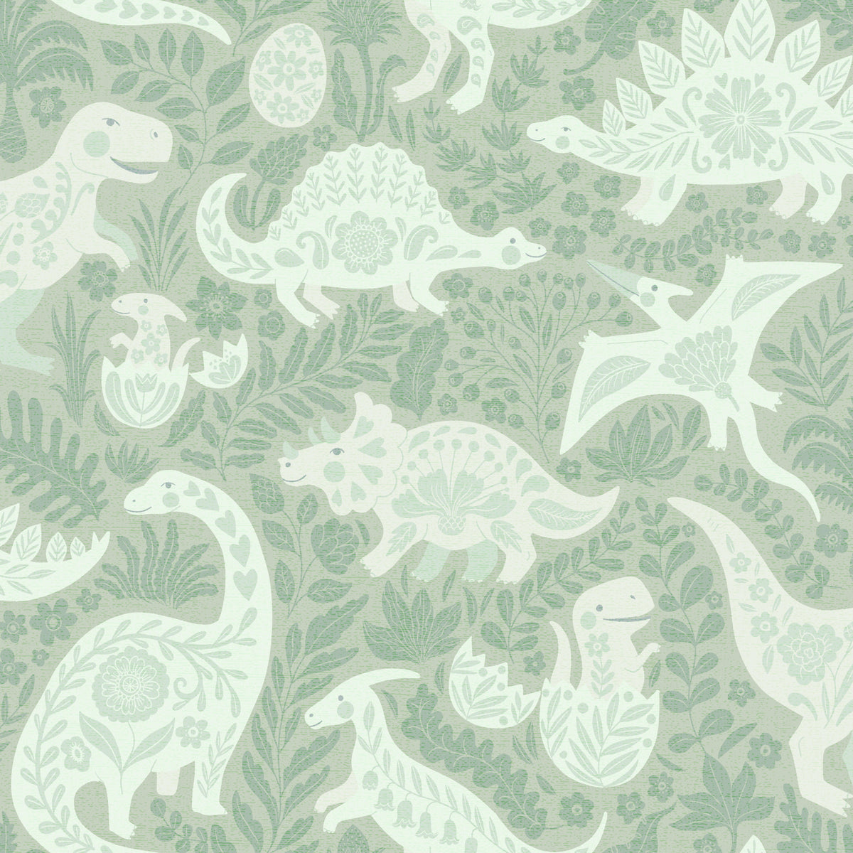 Salvia gröna dinosaurier folkkonst tapet⁠ in your room — zoomed