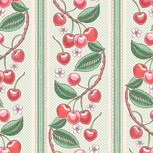 Merry Cherry Red and Green Stripe  Wallpaper⁠