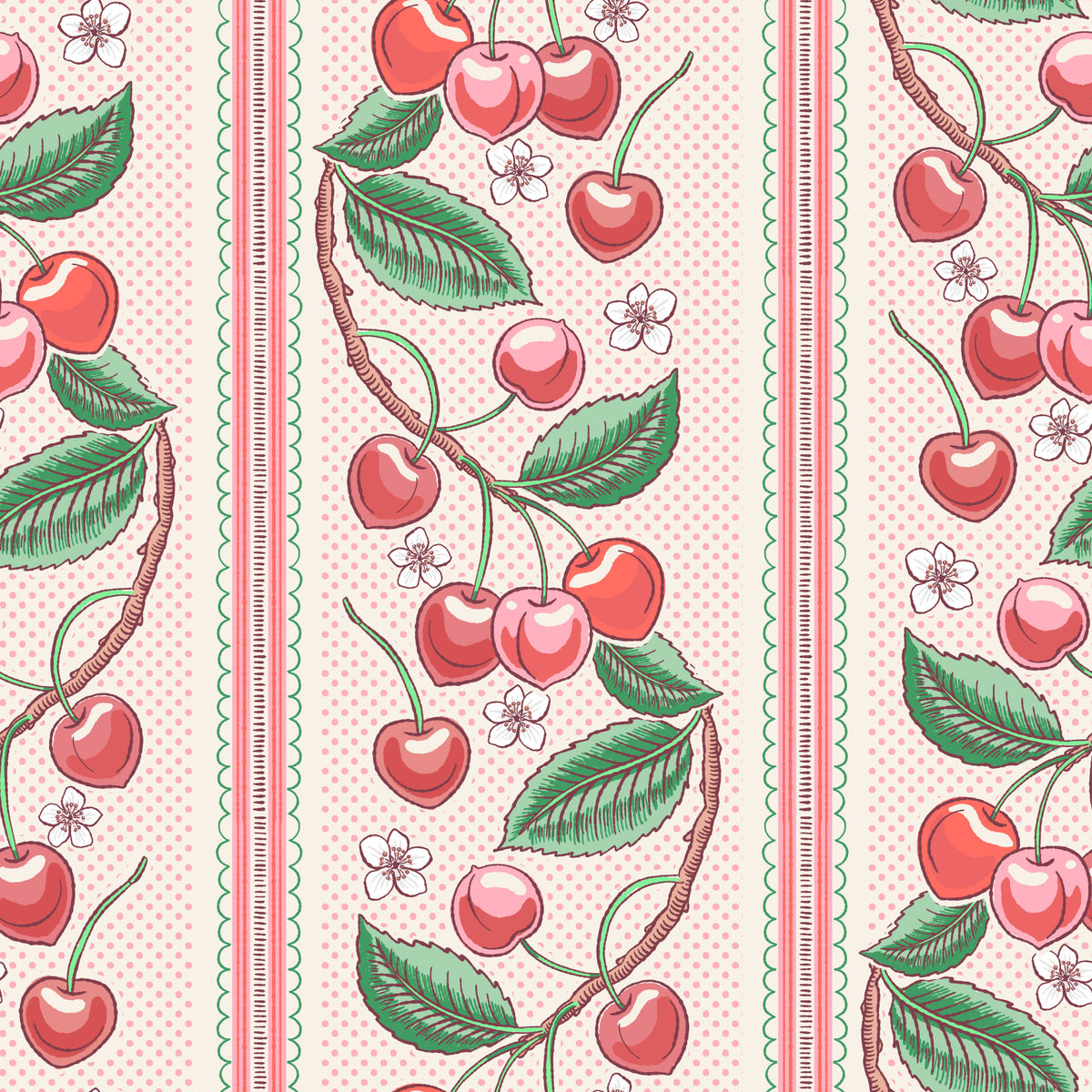 Merry Cherry Stripe Wallpaper⁠ in your room — zoomed