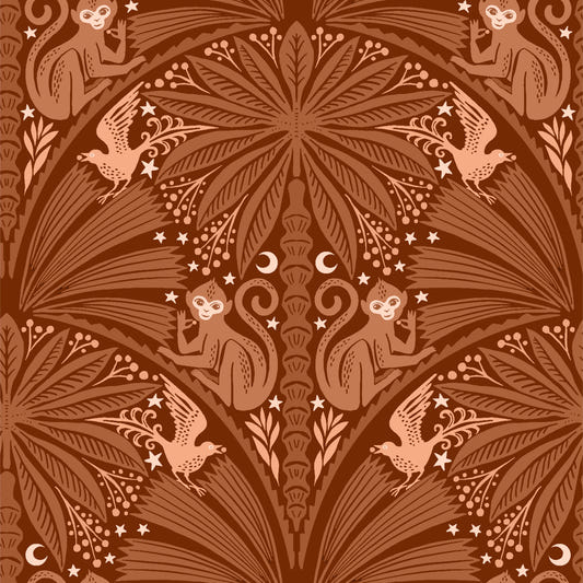 Jungle Berry Thief: Moon Monkey & Bird Wallpaper⁠