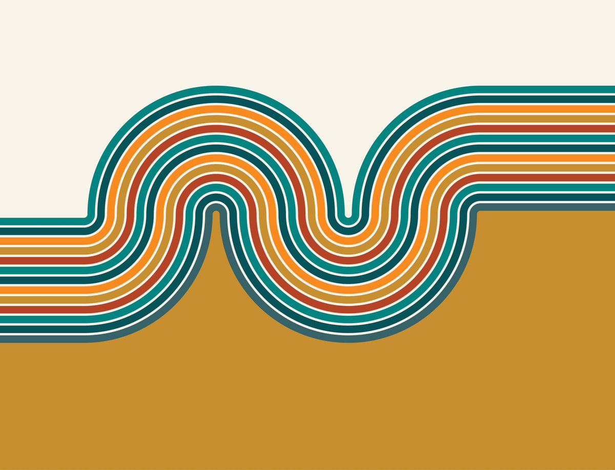 Retro kurvige Linien 2 Wandmalrad in your room — zoomed