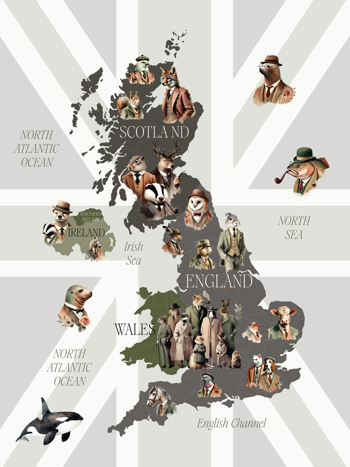 Dappere Kreaturen von Großbritannien Wandmalerei