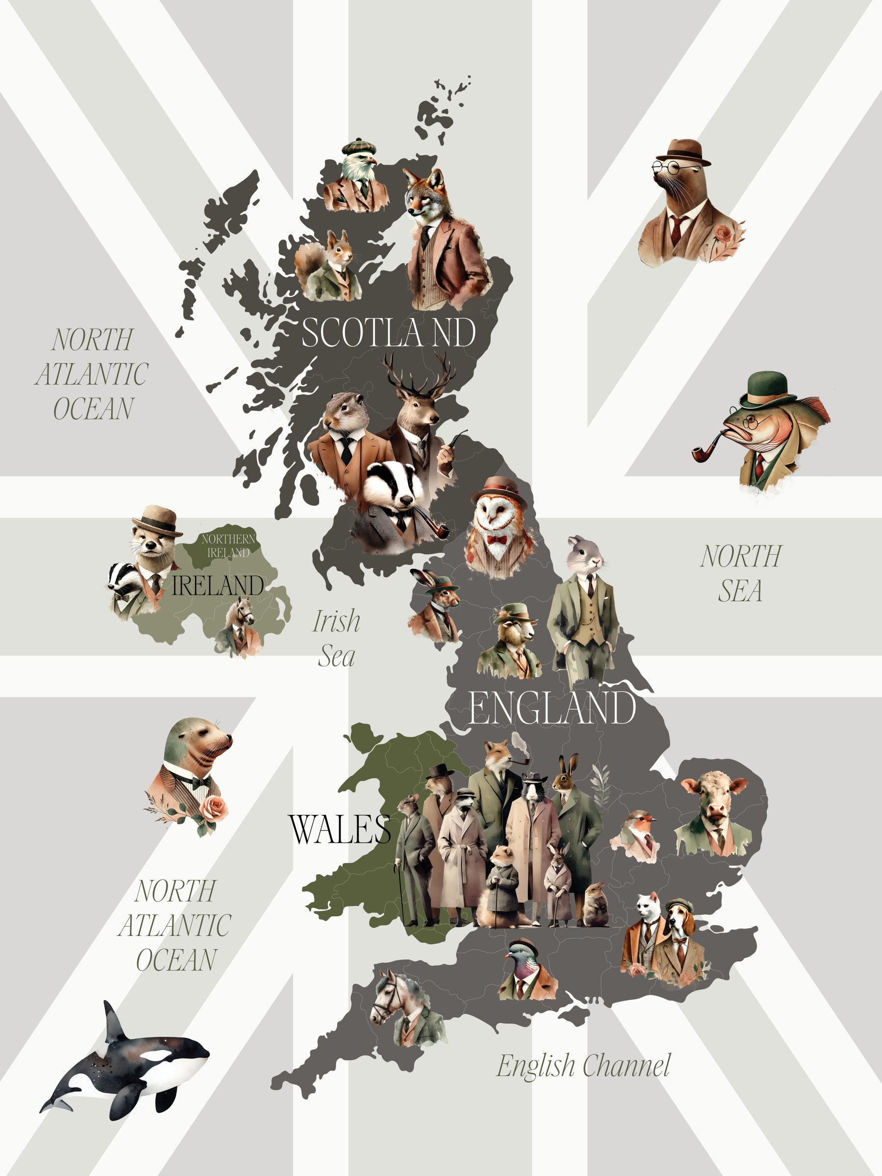 Dappere Kreaturen von Großbritannien Wandmalerei in your room — zoomed