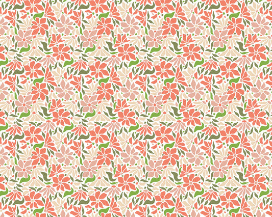 Groovy bloemen koraalgroene muur muurschildering