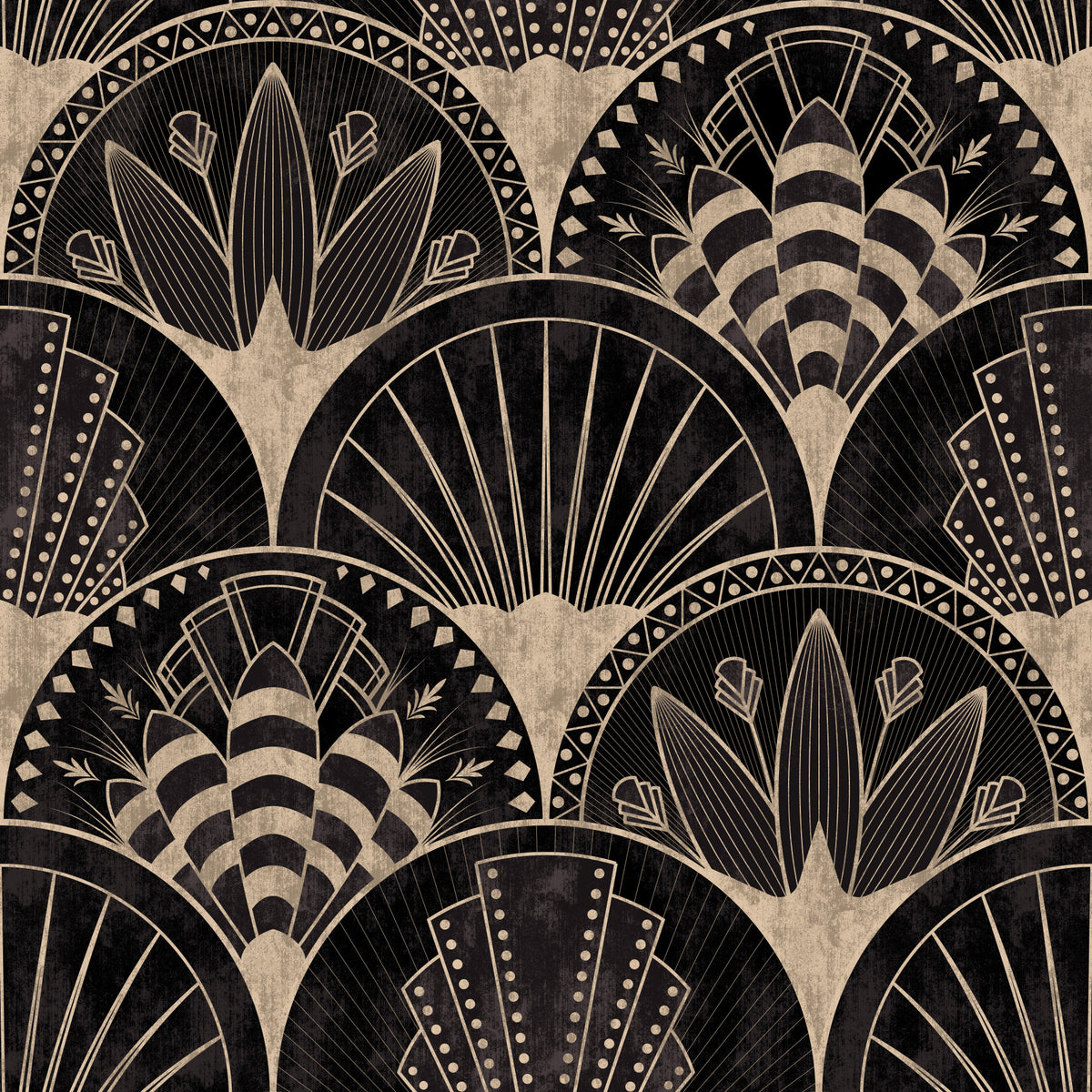 Art Deco Golden fans on black Wallpaper⁠