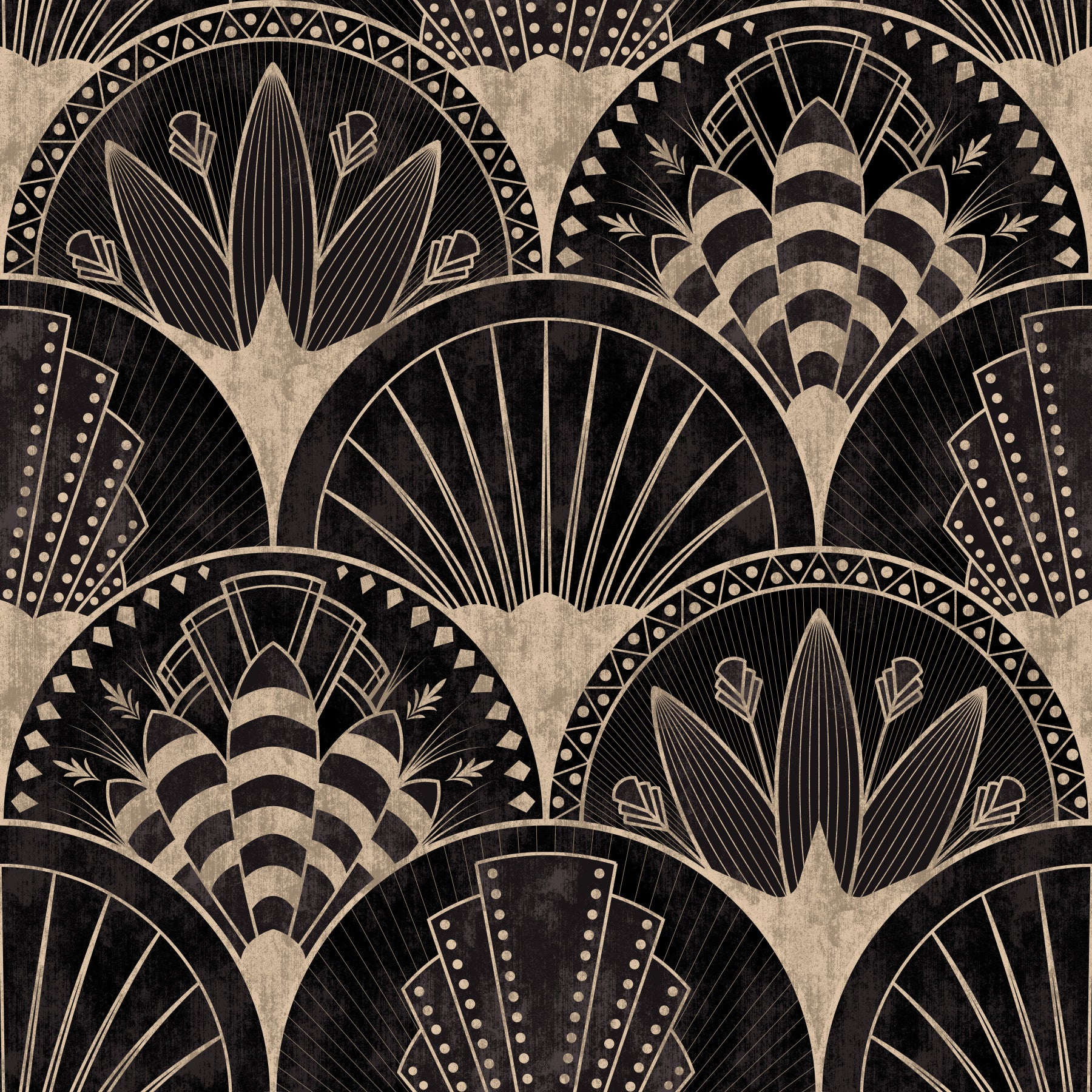 ART DECO Golden Fans su Black Wallpaper⁠