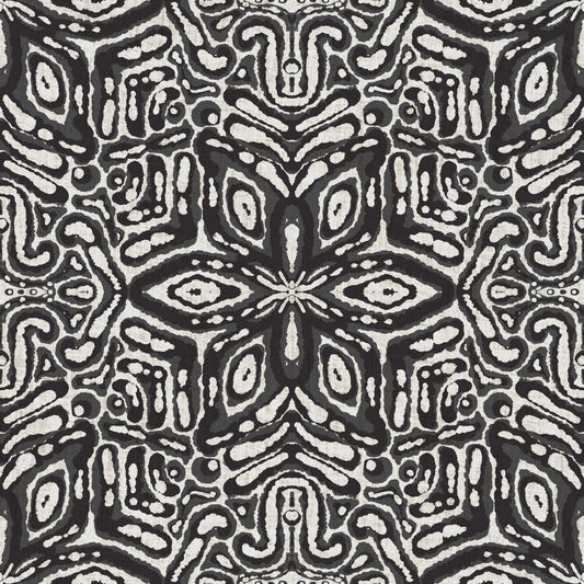 Batik Geometrische Blume Schwarz & Weiß Tapete⁠