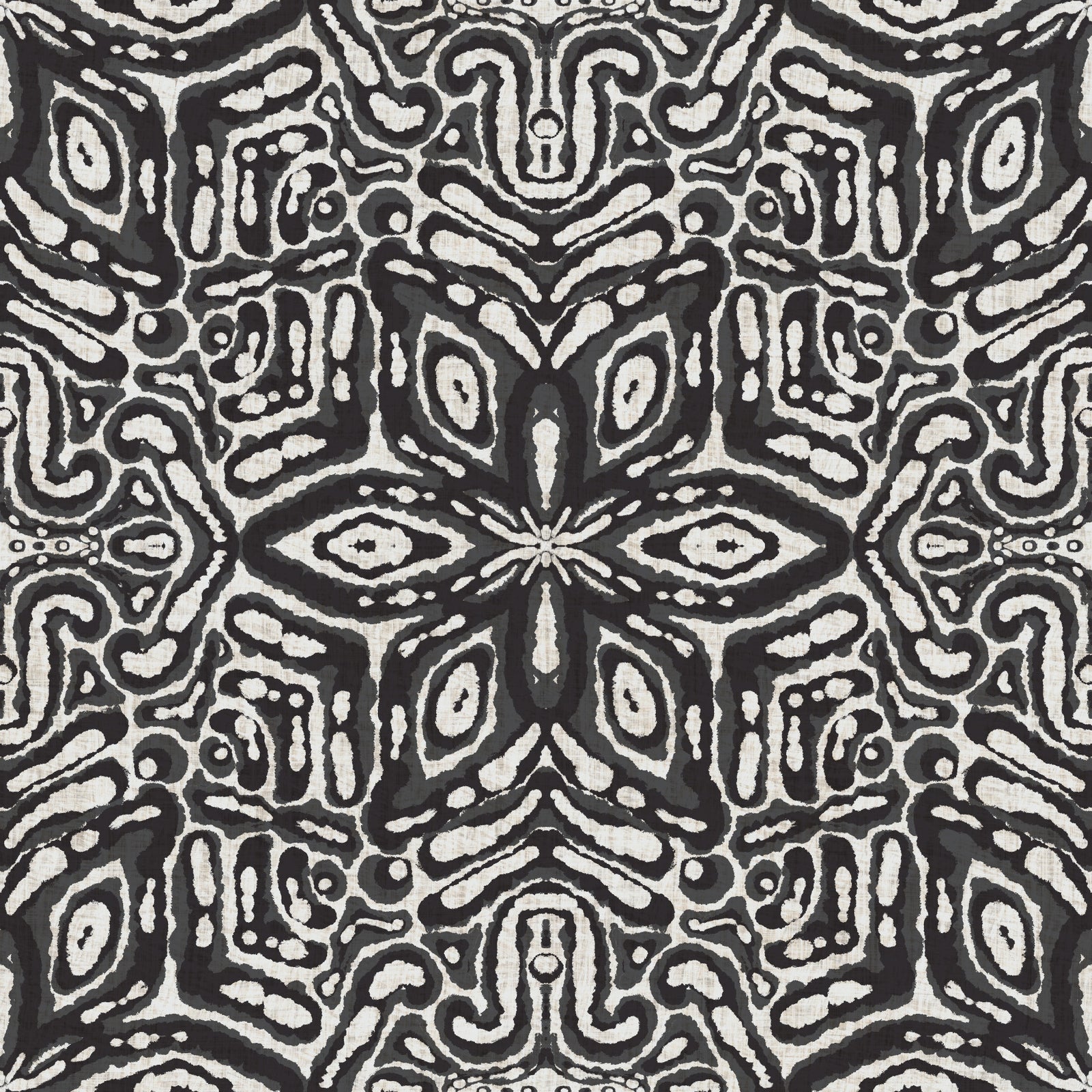 Batik Geometric Flower Black & White Wallpaper⁠