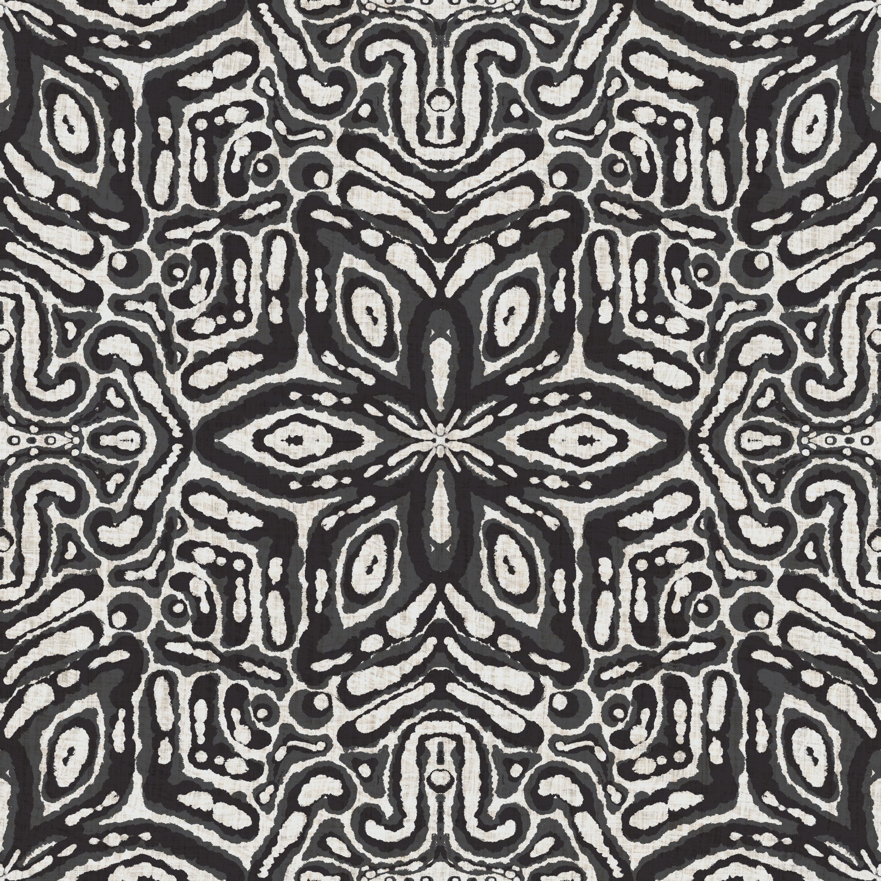 Batik Geometric Flower Black & White Wallpaper⁠ in your room — zoomed