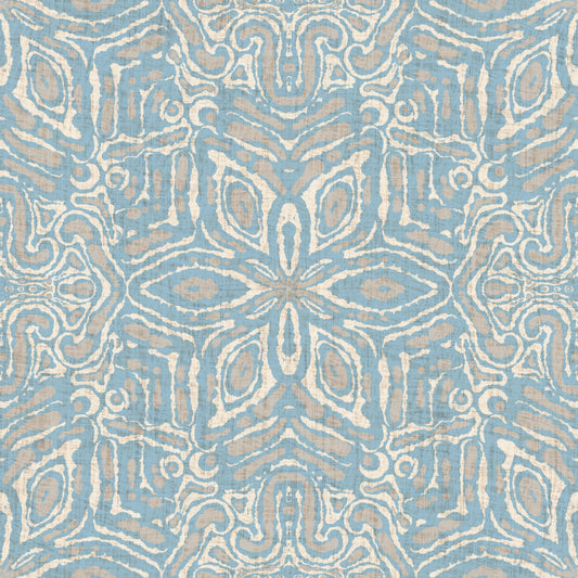 Batik geometryczny kwiat wyciszona niebieska tapeta⁠