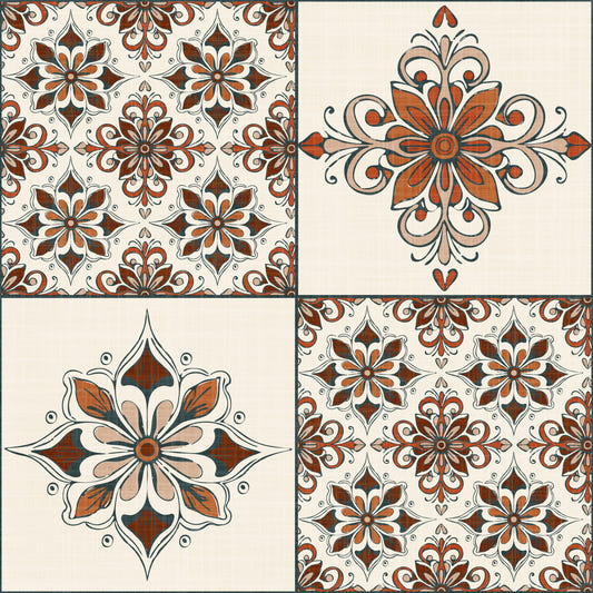 Méditerranée Tile Rustique Charme terre casse et papier peint orange brûlé⁠