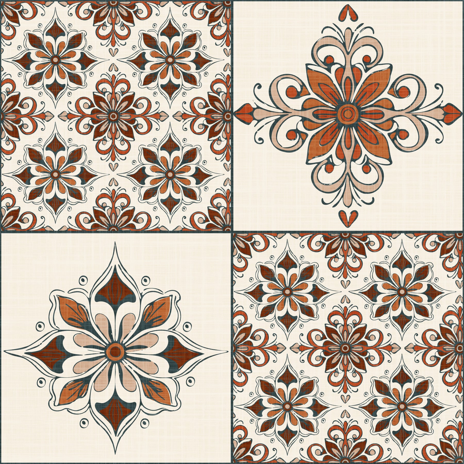 Piastrelle mediterranee in fascino rustico terracotta e carta da parati arancione bruciata⁠