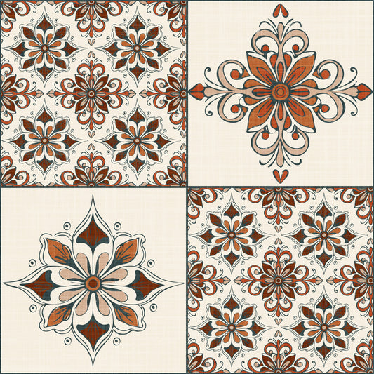 Méditerranée Tile Rustique Charme terre casse et papier peint orange brûlé⁠