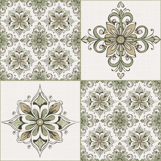 Carreaux méditerranéens charme rustique sage papier peint vert⁠