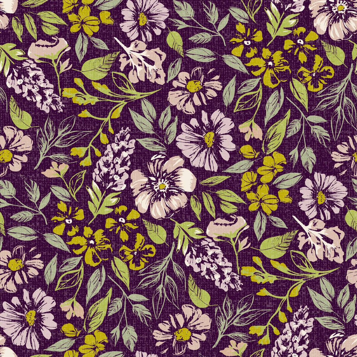 Maalaismainen kukkakuvioinen seinävaate⁠ Tummanvioletti tapetti⁠ in your room — zoomed