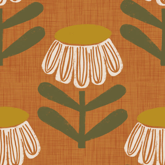 Retro florale orange - Mitte des Jahrhunderts moderne Daisy Wallpaper⁠