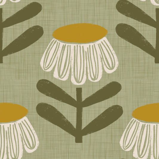 Sage floreale retrò - Wallpaper della margherita moderna della metà secolo