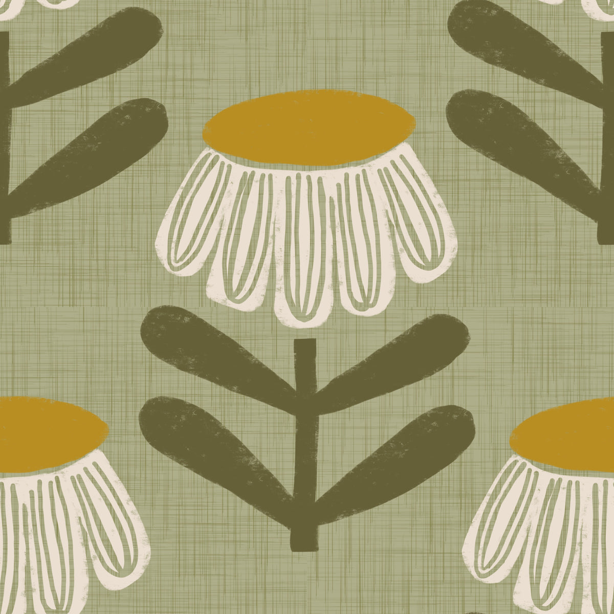 Sage floral rétro - Fond d'écran de marguerite moderne du milieu du siècle⁠