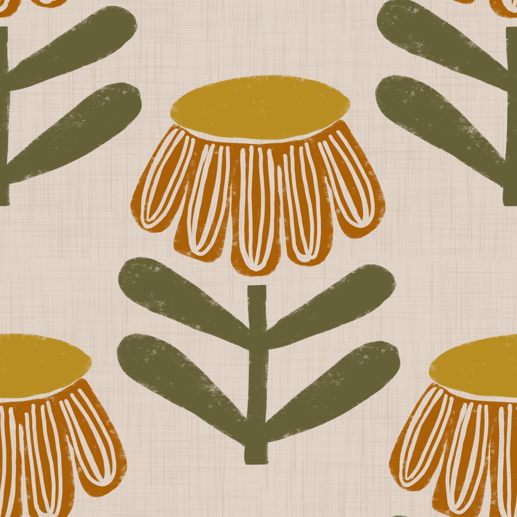 Retro Blumensenf - Mitte des Jahrhunderts moderne Daisy Wallpaper⁠