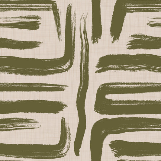 Olive Brushstrokes - Abstract Mid Century Modern  Wallpaper⁠