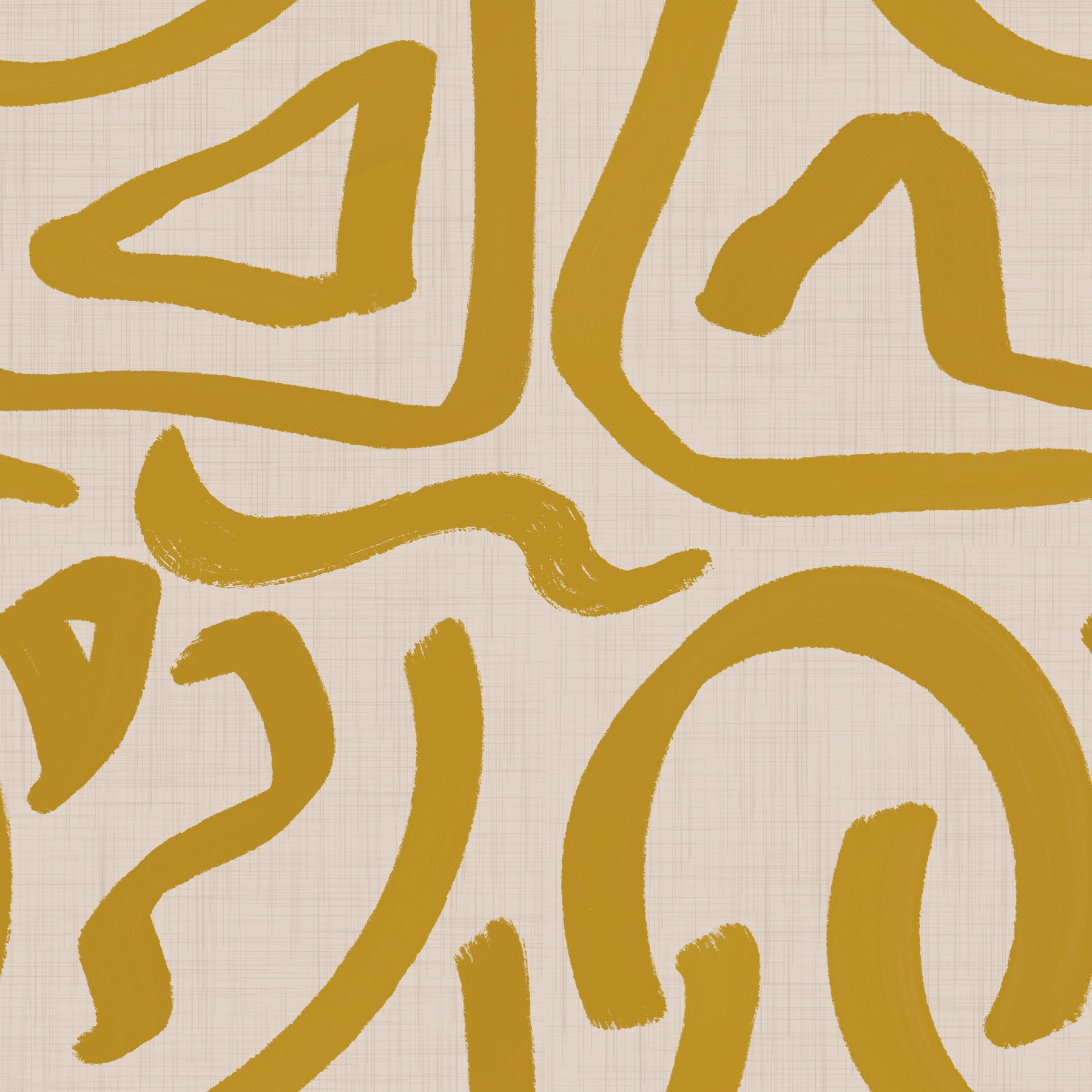 Retro Mustard Scribbles - Abstract Mid Century Brush  Wallpaper⁠