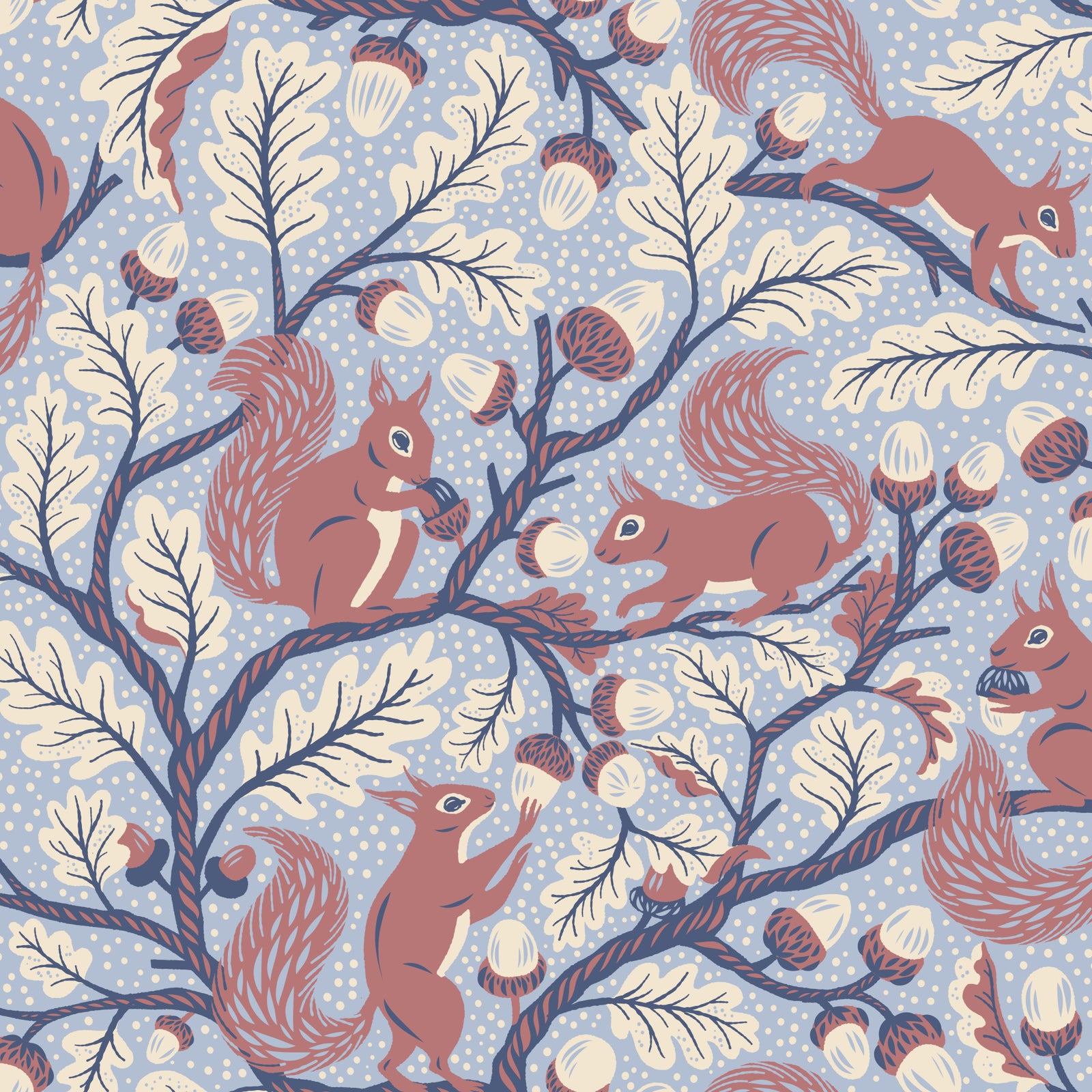 Squirrels in Oak tree - Blue Wallpaper⁠