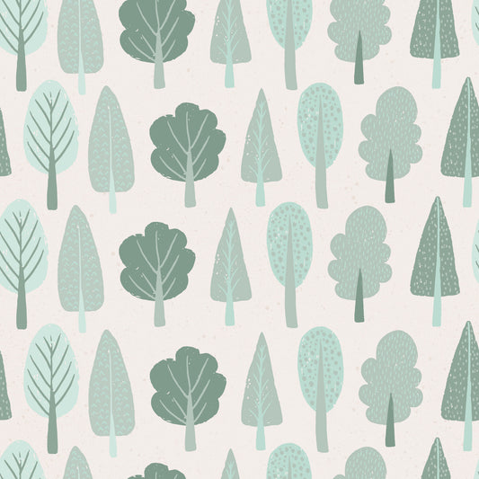 Arbres minimalistes dans du papier peint bois d'enchantement vert vert doux⁠
