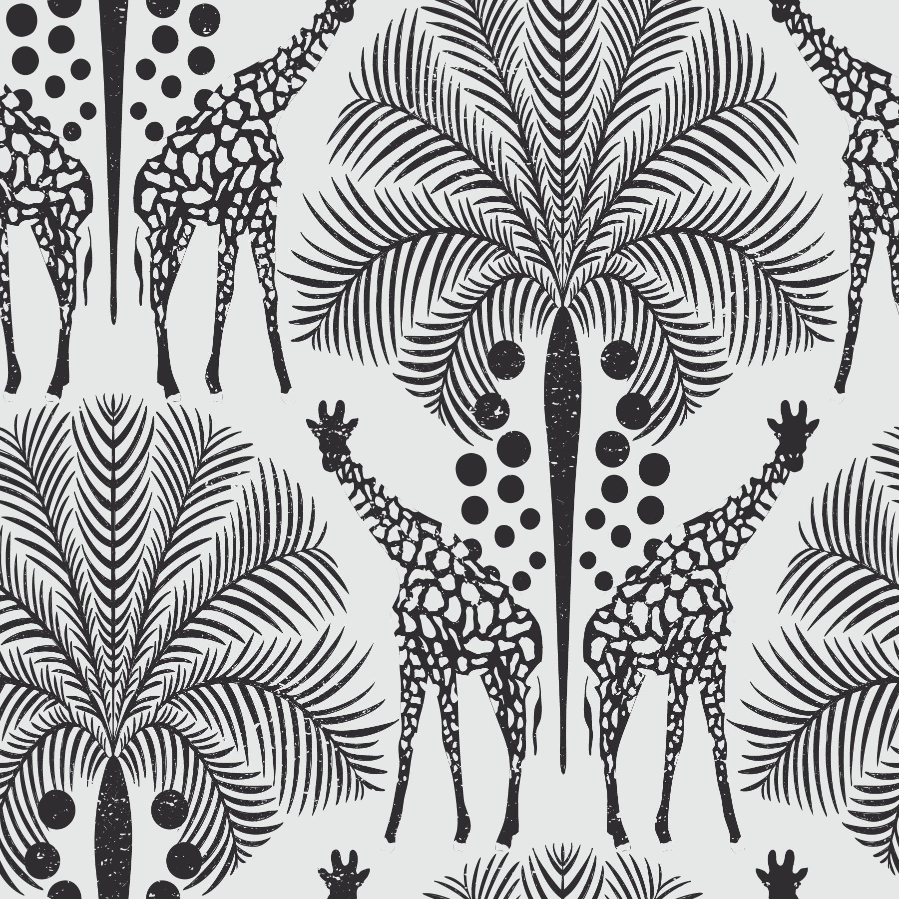 Girafe safari dans le papier peint noir et blanc⁠