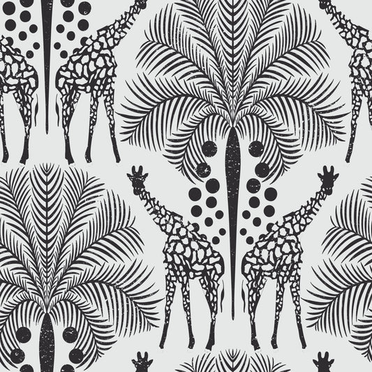 Safari Giraffe in Schwarz -Weiß -Tapete⁠