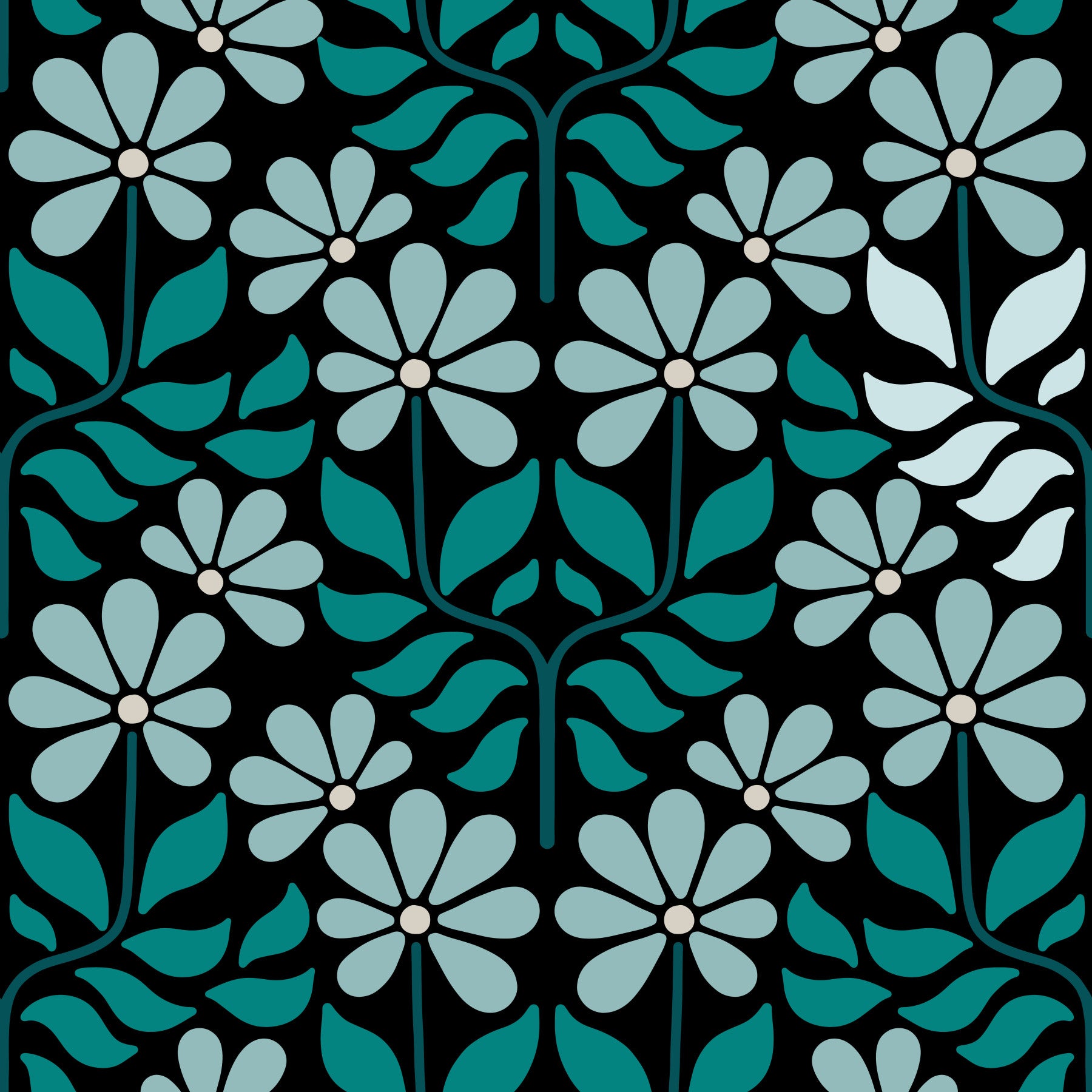 Groovy Flowers Duck Egg Blue Wallpaper⁠