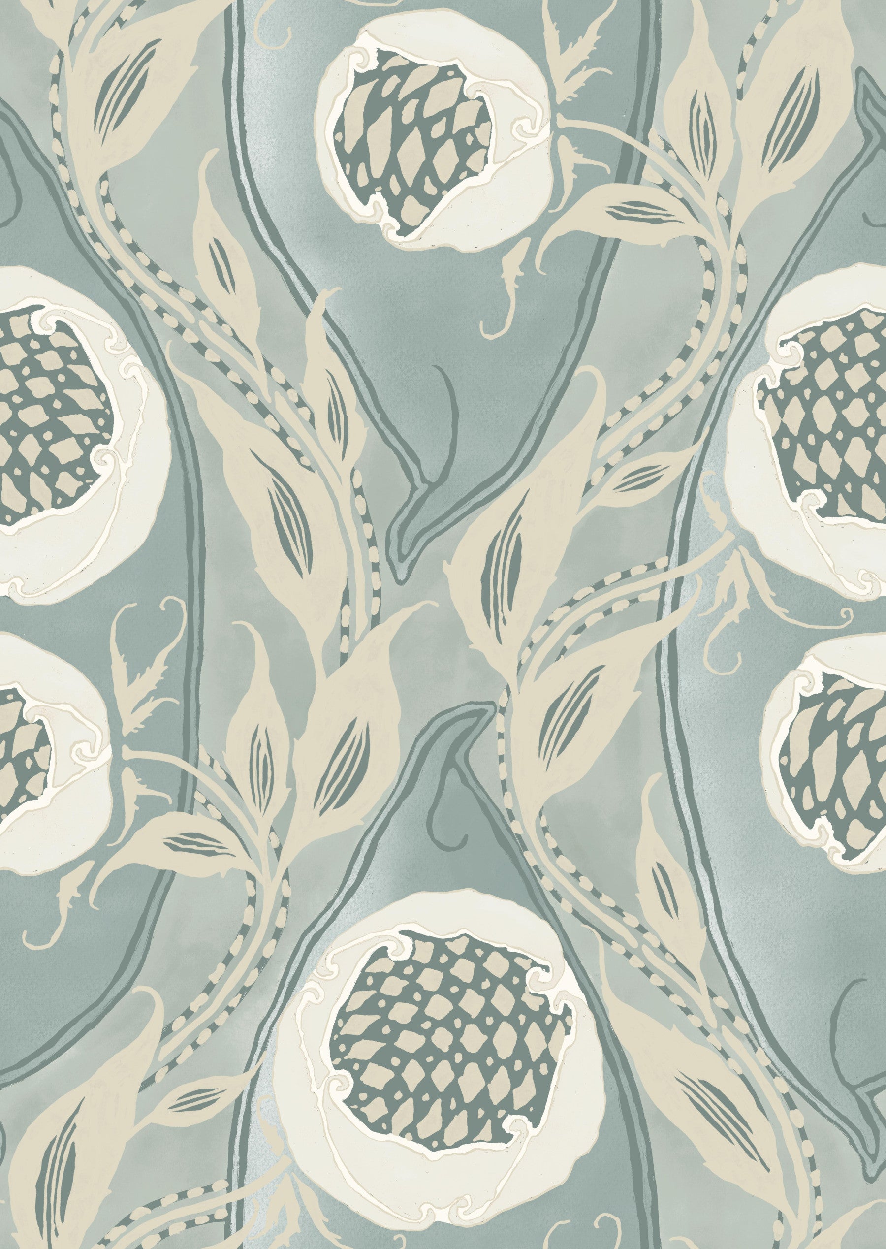 Samarkande Nr. 4 Pale Aqua Creme Teal Grey Wallpaper⁠ in your room — zoomed