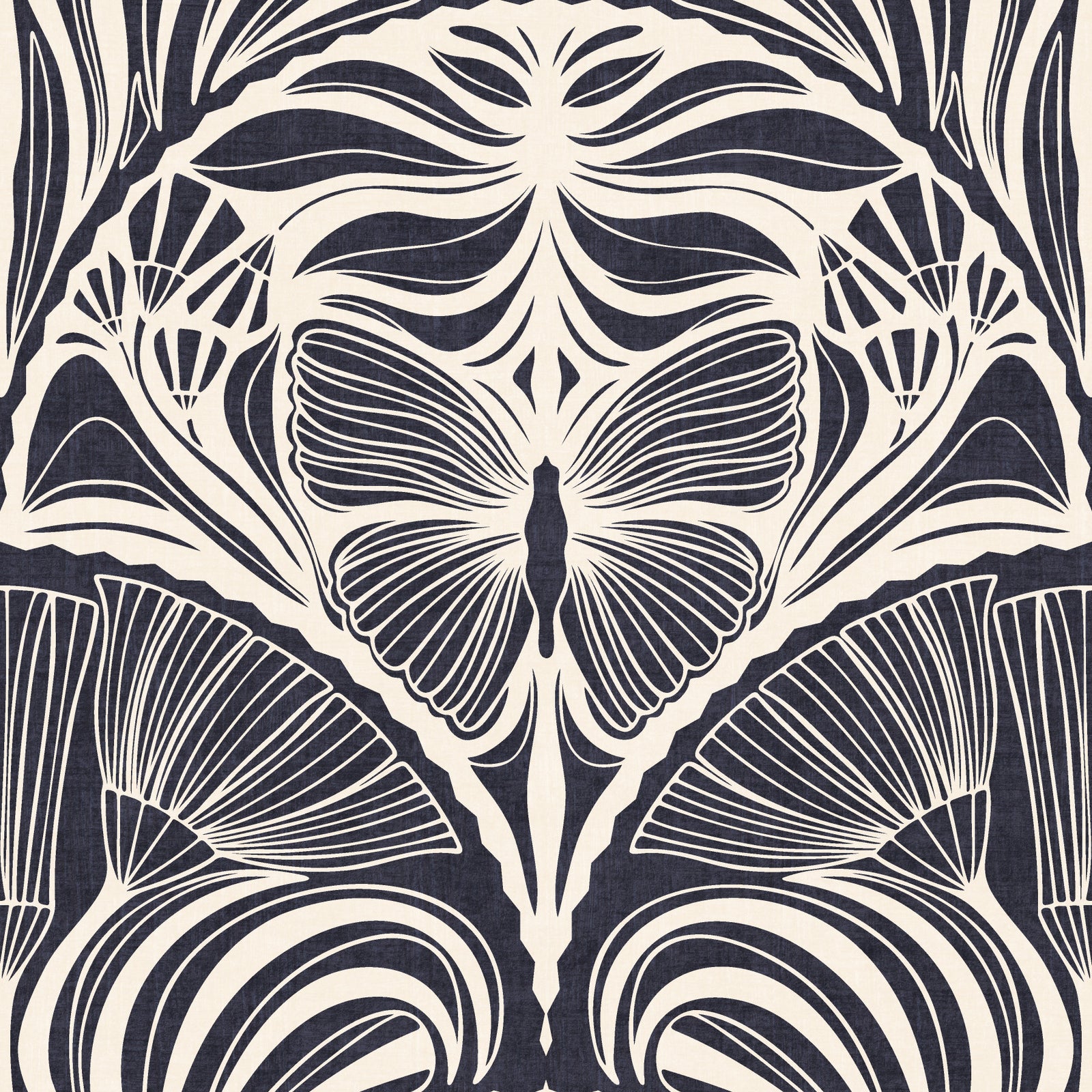 Gatsby Fan Glamour Deco Statement Midnight Charcoal Wallpaper⁠